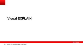 Visual EXPLAIN

61

Copyright © 2013, Oracle and/or its affiliates. All rights reserved. |

 