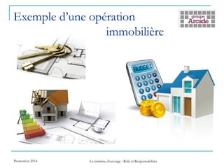 Exemple d’une opération
immobilière
Promotion 2014 La maîtrise d’ouvrage : Rôle et Responsabilités
 