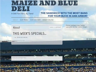 How to utilize eatblue.com
       Tuesday Turkey Special: Buy any of our turkey
      sandwiches and get a second sandwich half off!
                     Bring a friend!
 