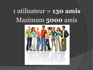 1 utilisateur = 130 amisMaximum 5000 amisGuillaume SAGNES www.leblog.guizz.fr