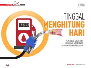 MAJALAH DETIK 3 - 9 NOVEMBER 2014
EKONOMI TIMEKONOMI EKONOMI
MAJALAH DETIK 3 - 9 NOVEMBER 2014
PEMERINTAH SUDAH PASTI
MENAIKKAN HARGA BENSIN
PREMIUM DALAM DUA BULAN INI.
TINGGAL
MENGHITUNG
HARI
TIMEKONOMI EKONOMI
 