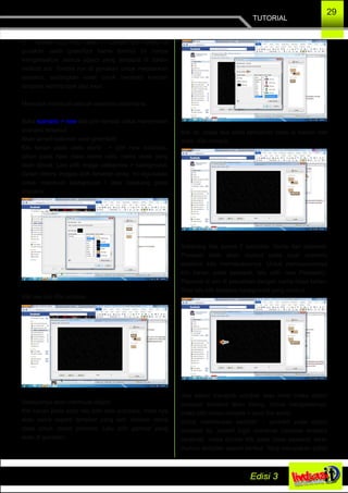TUTORIAL
29
6. Tombol act, run, reset = tombol act hanya di
gunakan pada greenfoot karna tombol ini hanya
mengeksekusi semua object yang terdapat di dalam
method act. Tombol run di gunakan untuk mejalankan
scenario, sedangkan reset untuk menload kembali
tampilan world/projek dari awal.
Mencoba membuat sebuah scenario sederhana.
Buka scenario > new lalu pilih tempat untuk menyimpan
scenario tersebut.
Akan tampil halaman awal greenfoot.
Klik kanan pada class world > pilih new subclass,
isikan pada New class name yaitu nama class yang
akan dibuat. Lalu pilih image categories > background.
Dalam library images pilih terserah anda. Ini digunakan
untuk membuat background / latar belakang pada
scenario.
Klik oke lalu Klik compile.
Selanjutnya akan membuat object.
Klik kanan pada actor lalu pilih new subclass. Hasil nya
akan sama seperti tampilan yang tadi. Ketikan nama
class untuk object pertama. Lalu pilih gambar yang
akan di gunakan.
Klik ok, maka aka nada tambahan class di bawah dari
actor. Klik compile.
Sekarang kita punya 2 subclass. Dunia dan pesawat.
Pesawat tidak akan muncul pada layar scenario
sebelum kita memasukannya. Untuk memasukannya
klik kanan pada pesawat, lalu pilih new Pesawat().
Pesawat di sini di sesuaikan dengan nama class kalian.
Drak lalu klik kedalam background yang muncul.
Jika kalian mengklik compile atau reset maka object
pesawat tersebut akan hilang. Untuk mengatasinya,
maka pilih menu compile > save the world.
Untuk memasukan perintah – perintah pada object
pesawat itu, seperti ingin membuat pesawat tersebut
bergerak, maka double klik pada class pesawat. Akan
muncul tampilan seperti berikut. Yang merupakan editor
 