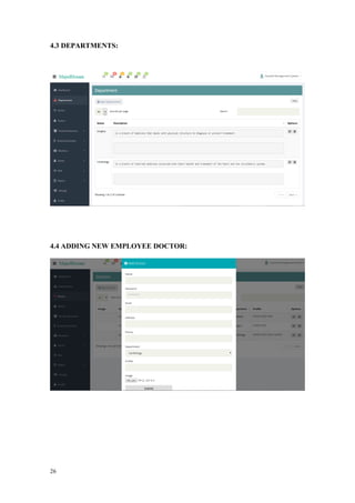 26
4.3 DEPARTMENTS:
4.4 ADDING NEW EMPLOYEE DOCTOR:
 
