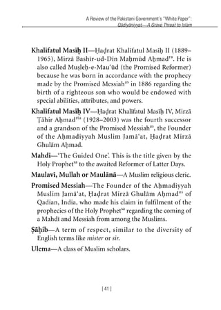 A Review of the Pakistani Government’s “White Paper”:
Qadiyaniyyat—A Grave Threat to Islam
[ 41 ]
Khalifatul Masih II—Hadr...