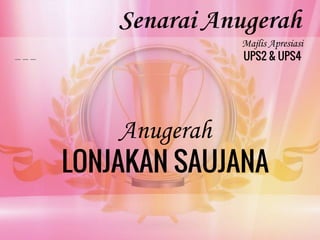 Anugerah
LONJAKAN SAUJANA
Majlis Apresiasi
UPS2 & UPS4
Senarai Anugerah
 