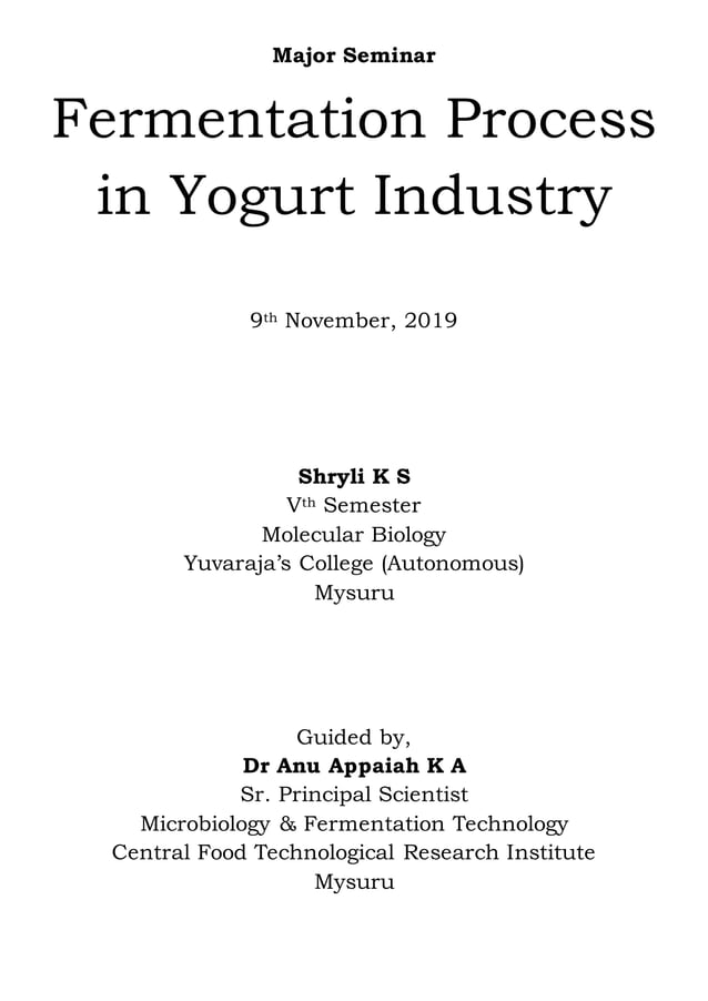 Fermentation Process in Yogurt Industry PDF