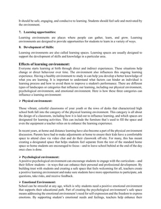 Learning environment effects and characteristics | DOCX | Education