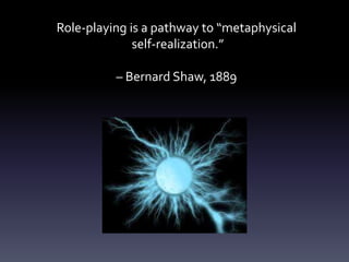 Role-playing is a pathway to “metaphysical
self-realization.”
– Bernard Shaw, 1889
 