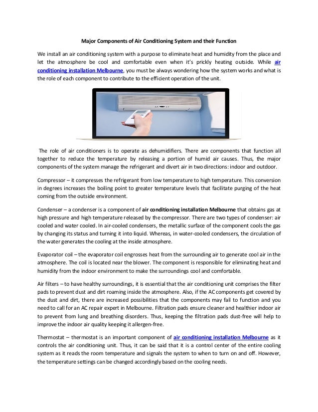 Major components of air conditioning system and their function