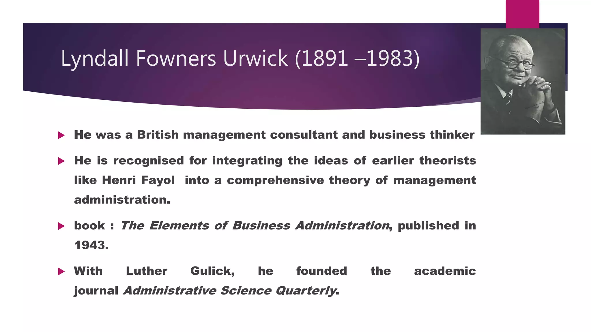 Urwick Major contributors of school of management thought | PPTX