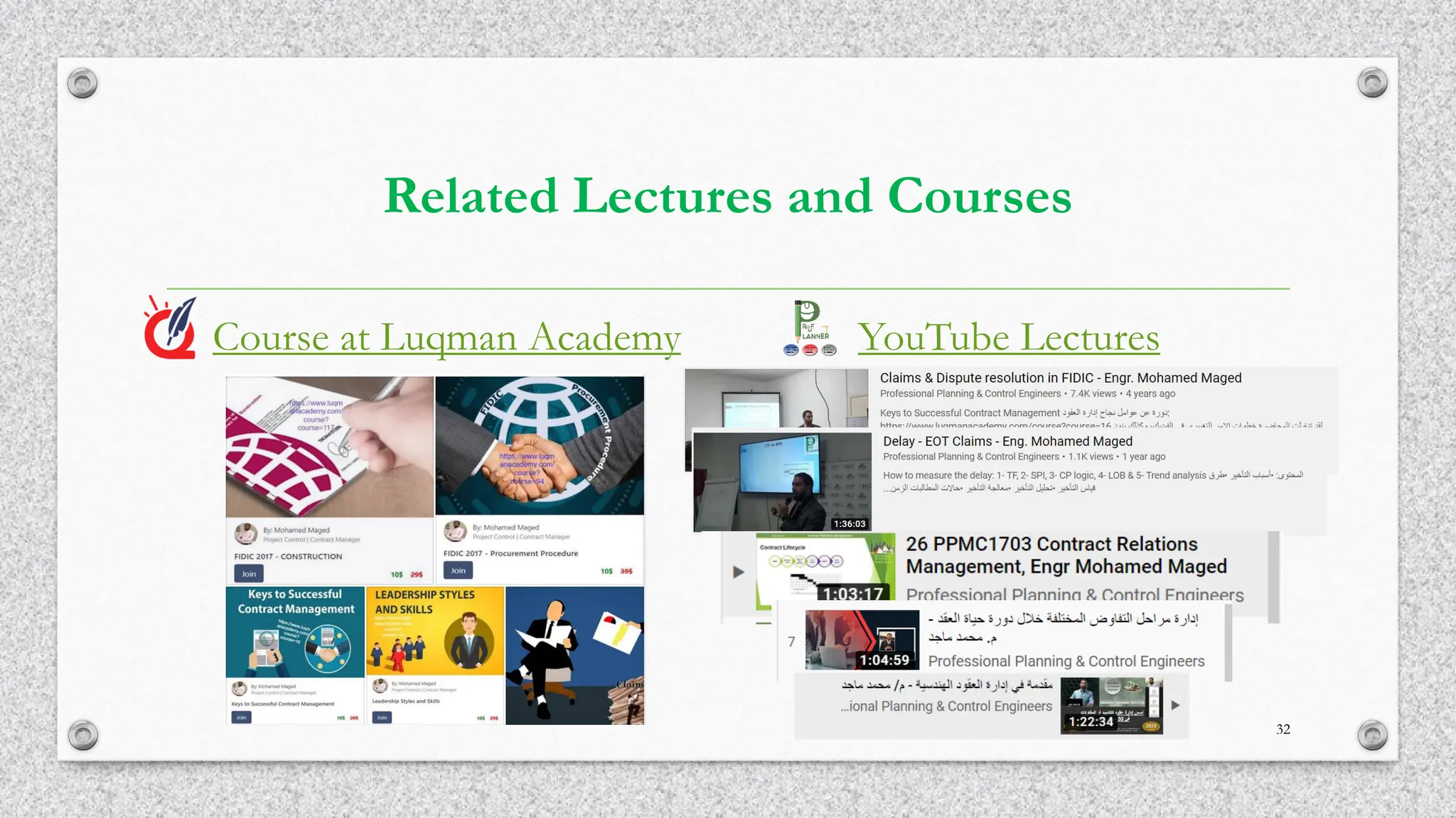 Related Lectures and Courses
Course at Luqman Academy YouTube Lectures
32
 