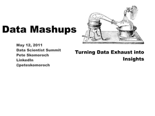Data Mashups
  May 12, 2011
  Data Scientist Summit
                          Turning Data Exhaust into
  Pete Skomoroch
  LinkedIn                                 Insights
  @peteskomoroch
 