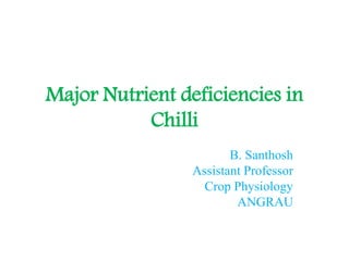 Major Nutrient deficiencies in
Chilli
B. Santhosh
Assistant Professor
Crop Physiology
ANGRAU
 
