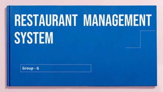 Restaurant Management system Project | PPTX