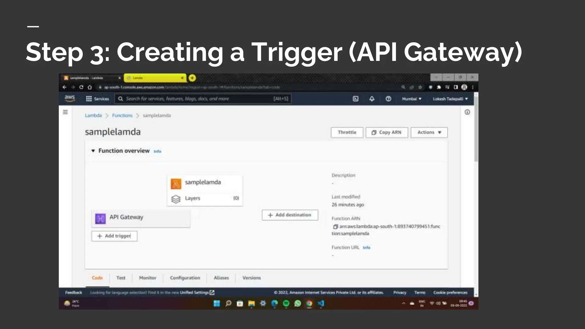 Step 3: Creating a Trigger (API Gateway)