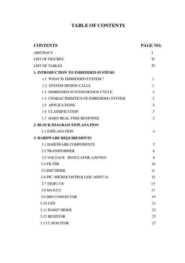 sle table of contents for project report major project report sle table of contents for project report major project report