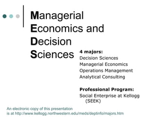 M anagerial  E conomics and D ecision  S ciences ,[object Object],[object Object],[object Object],[object Object],[object Object],[object Object],[object Object],An electronic copy of this presentation  is at http://www.kellogg.northwestern.edu/meds/deptinfo/majors.htm 
