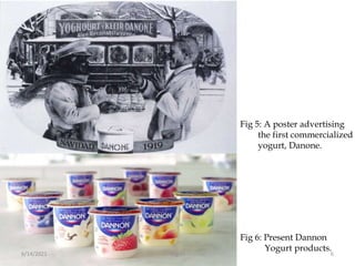 Fig 6: Present Dannon
Yogurt products.
Fig 5: A poster advertising
the first commercialized
yogurt, Danone.
6/14/2021 Yogurt 6
 