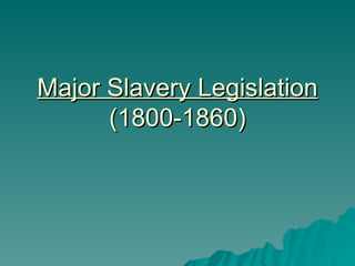Major Slavery Legislation (1800-1860) 