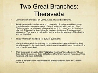 Meditation
Learning to focus on the moment rather than on
time. When this is accomplished all future
moments evaporate into eternity (not in time, but
in the moment). “Be in the moment.”
In the moment man will free himself from
suffering and achieve Nirvana.
The Monk and the Thugs – illustrates the
moment and nirvana.
Nirvana is not found in thinking, but in doing.
 