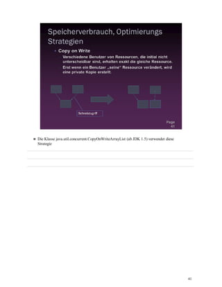 41
Die Klasse java.util.concurrent.CopyOnWriteArrayList (ab JDK 1.5) verwendet diese
Strategie
 