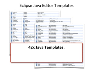 Eclipse	
  Java	
  Editor	
  Templates




      42x	
  Java	
  Templates.
 