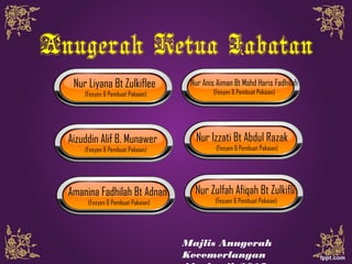 Anugerah Ketua Jabatan
Majlis Anugerah
Kecemerlangan
Nur Liyana Bt Zulkiflee
(Fesyen & Pembuat Pakaian)
Aizuddin Alif B. Munawer
(Fesyen & Pembuat Pakaian)
Amanina Fadhilah Bt Adnan
(Fesyen & Pembuat Pakaian)
Nur Anis Aiman Bt Mohd Haris Fadhilah
(Fesyen & Pembuat Pakaian)
Nur Izzati Bt Abdul Razak
(Fesyen & Pembuat Pakaian)
Nur Zulfah Afiqah Bt Zulkifli
(Fesyen & Pembuat Pakaian)
 