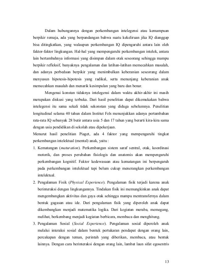 Perkembangan Intelektual pada Fase Remaja