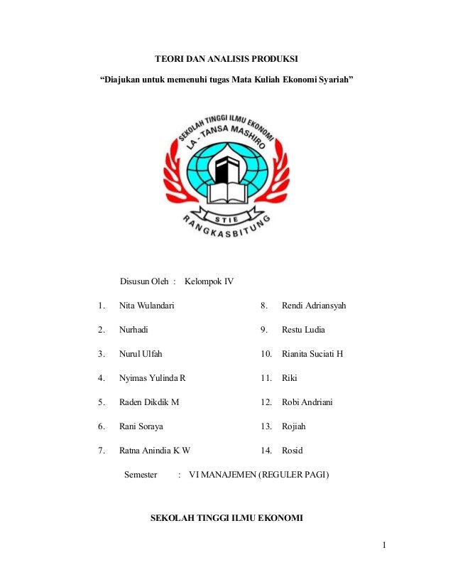 Makalah Teori Dan Analisis Produksi Dalam Ekonomi Syariah