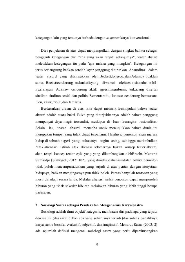 KAJIAN DRAMA ABSURD & REALIS DENGAN MODEL PENGKAJIAN SOSIOLOGI SASTRA