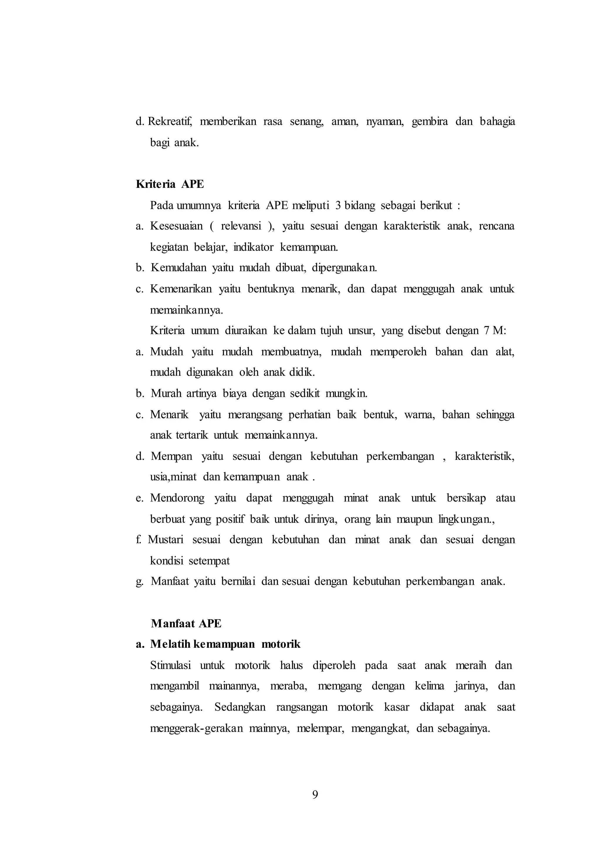 Makalah alat permainan edukatif untuk pengembangan motorik kasar dan ...