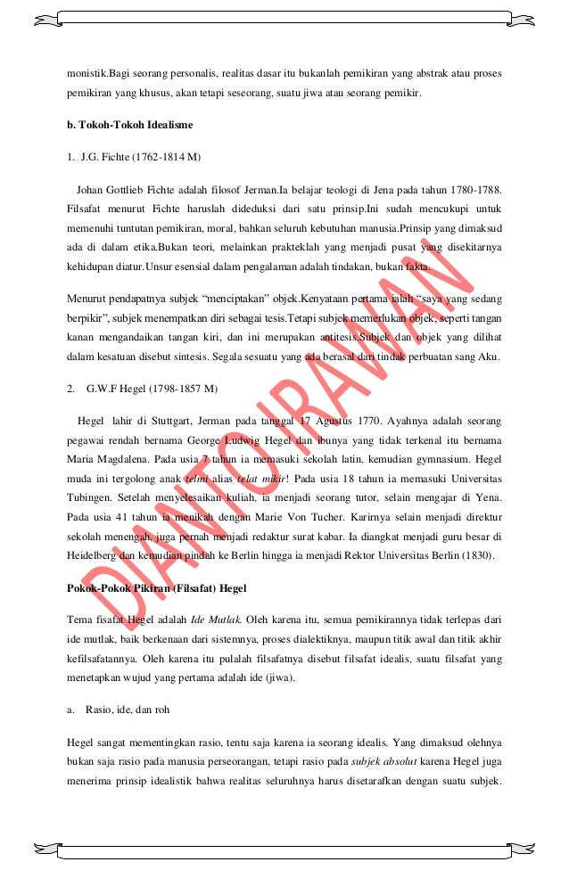 Makalah Aliran Filsafat Idealisme Materialisme Pluralisme Dualisme Mo