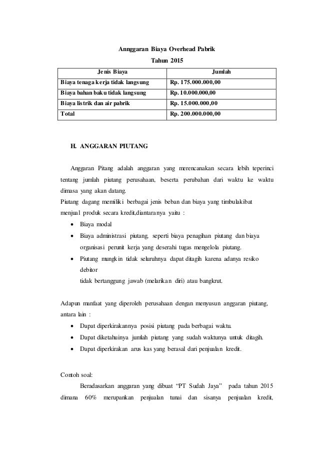 Makalah Contoh Contoh Rencana Kerja Anggaran