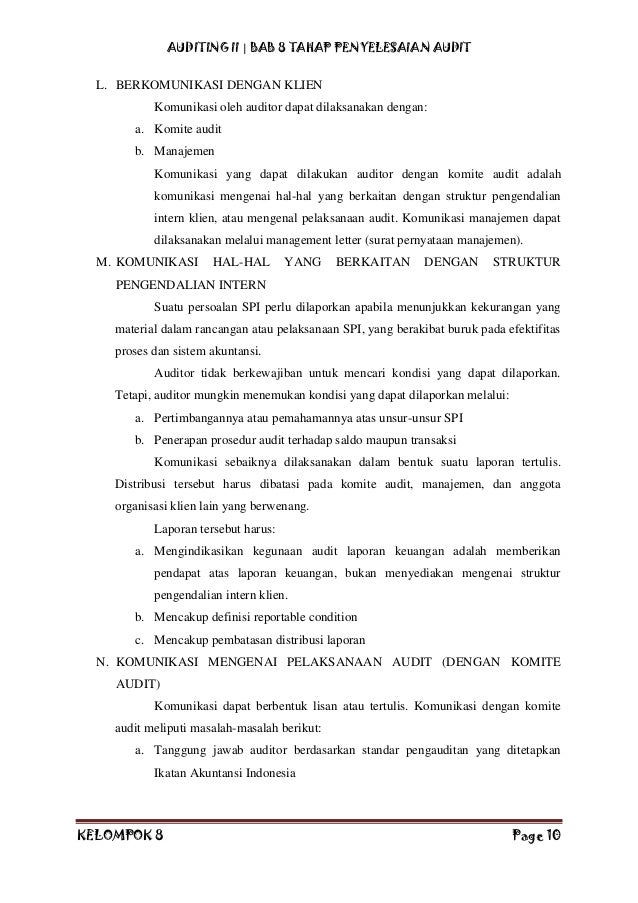 management letter kesimpulan tahap Makalah auditing penyelesaian audit 8 kelompok ii management letter kesimpulan tahap Makalah auditing penyelesaian audit 8 kelompok ii