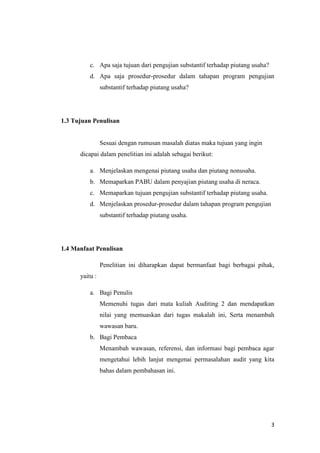Makalah audit terhadap siklus pendapatan, pengujian substantif terhadap