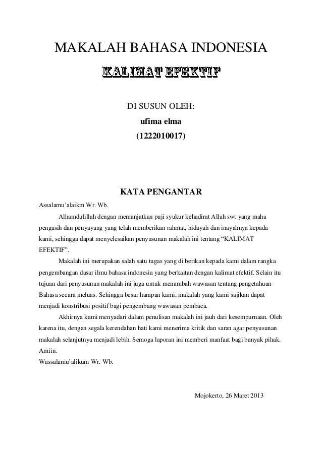 43++ Contoh kata pengantar makalah bahasa indonesia tentang kalimat efektif info
