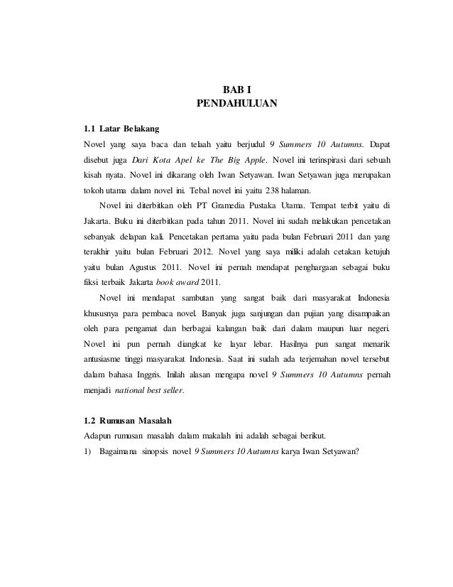 Makalah Bahasa Indonesia Novel 9 Summers 10 Autumns
