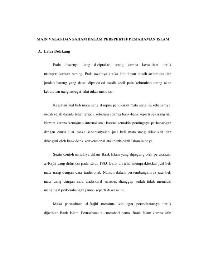 Makalah Main Valas Dan Saham Dalam Perspektif Pemahaman Islam
