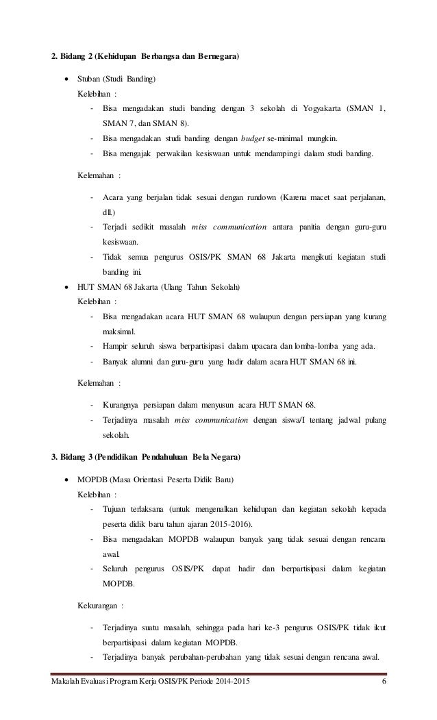 Makalah Evaluasi Program Kerja Osis Pk Vip Sman 68 Jakarta