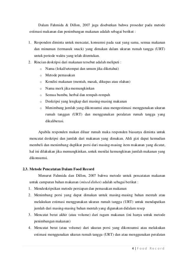 Makalah food record firda amalia 125070301111009 Makalah food record firda amalia 125070301111009