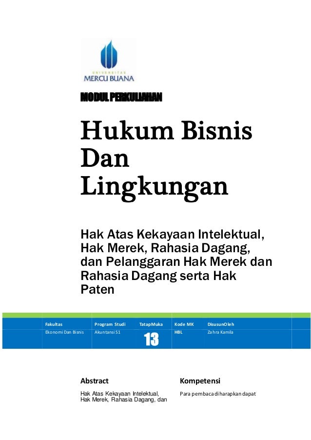 Hbl 13 Zahra Kamila Hapzi Ali Hak Atas Kekayaan Intelektual Hak M
