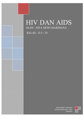 HIV DAN AIDS
OLEH : NITA DEWI MARDIANA
KELAS : X-5 / 24
SMA NEGERI 2 SIDOARJO
TAHUN AJARAN 2011 - 2012
3/28/2012
 