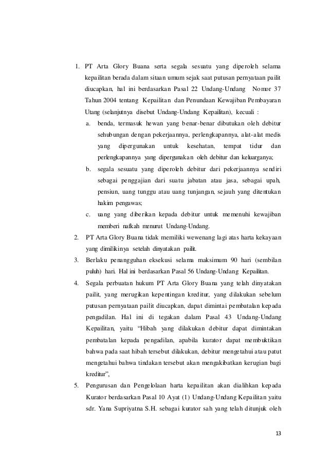 Makalah hukum dagang tentang kepailitan