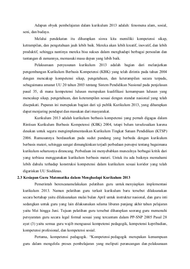 Makalah Implementasi Kurikulum 2013