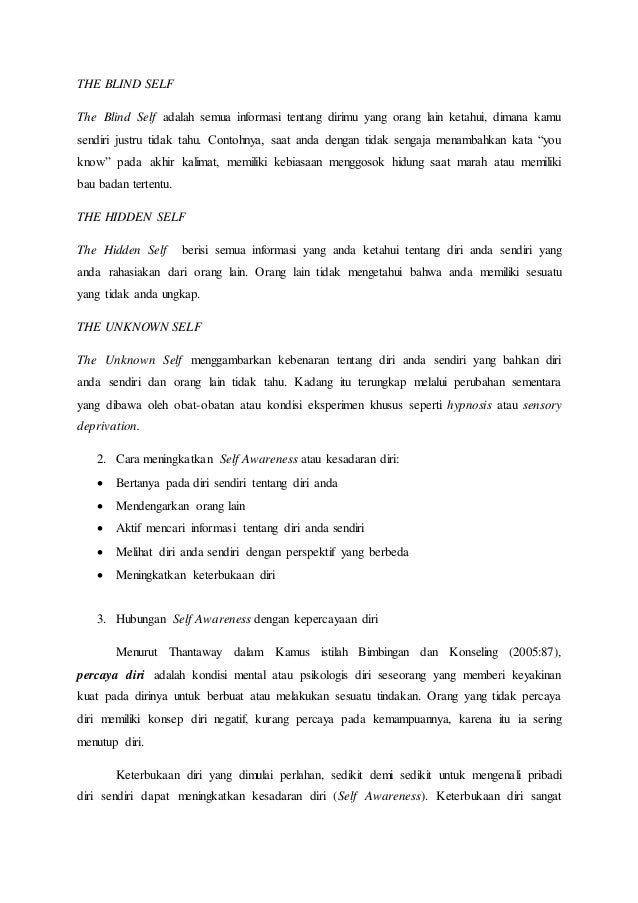 Makalah tentang kegunaan self awareness untuk meningkatkan percaya di…