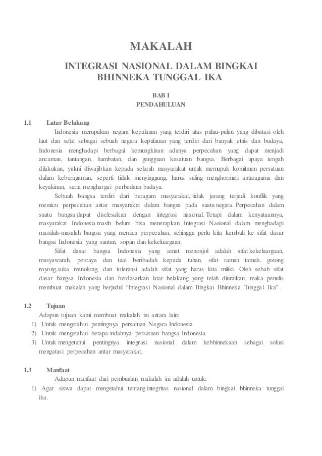 Makalah Integrasi Nasional Dalam Bingkai Bineka Tunggal Ika