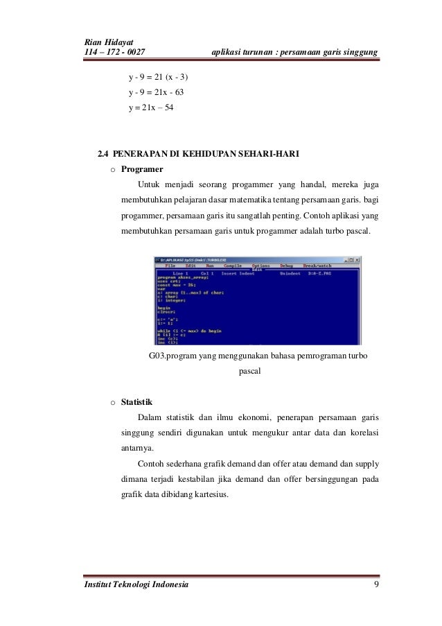 Makalah Kalkulus Aplikasi Turunan Persamaan Garis Singgung