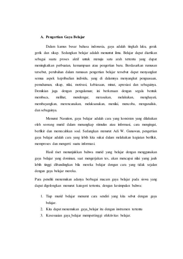 Makalah kelompok 2 tentang Gaya Belajar Makalah kelompok 2 tentang Gaya Belajar
