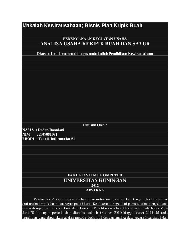 Contoh Makalah Bisnis Plan Kripik Pisang - Contoh Aneka