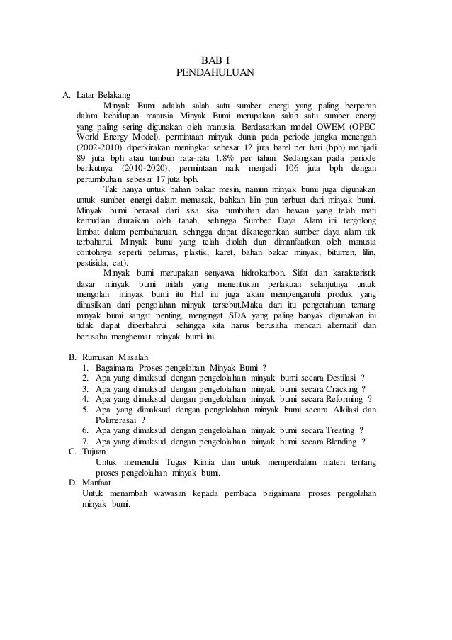 Makalah Kimia Tentang Pengolahan Minyak Bumi